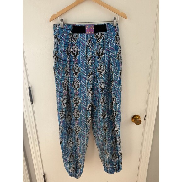 Bula Vintage 80s Harem Pants Adjustable Waist Teal Pink Fish Print Jogger Pants - Picture 1 of 10